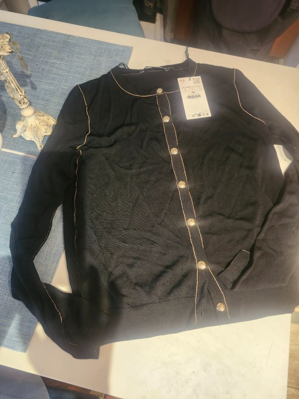 Zara cardigan black with gold trim NWT